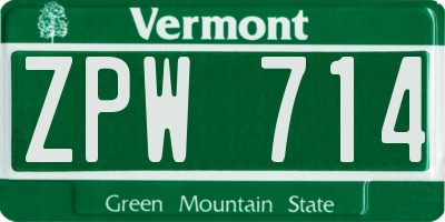 VT license plate ZPW714