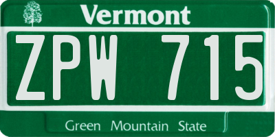 VT license plate ZPW715