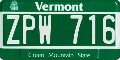 VT license plate ZPW716