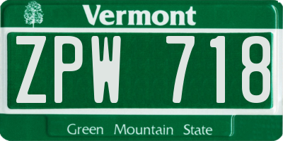 VT license plate ZPW718