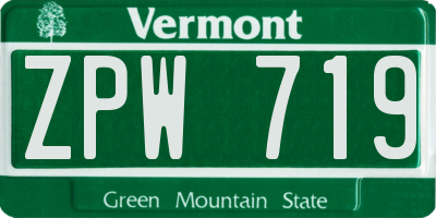 VT license plate ZPW719