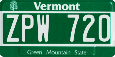 VT license plate ZPW720