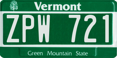 VT license plate ZPW721