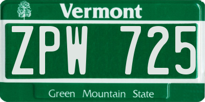 VT license plate ZPW725