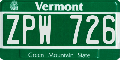 VT license plate ZPW726