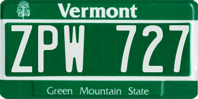 VT license plate ZPW727