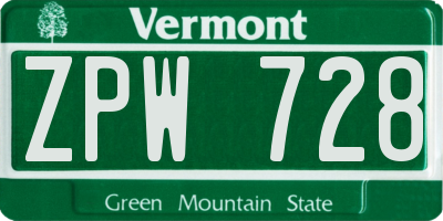 VT license plate ZPW728