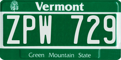 VT license plate ZPW729