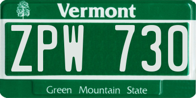 VT license plate ZPW730