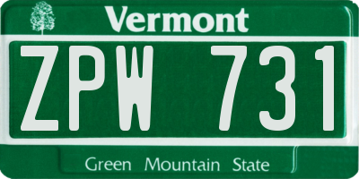 VT license plate ZPW731