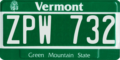 VT license plate ZPW732