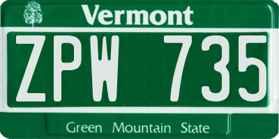 VT license plate ZPW735