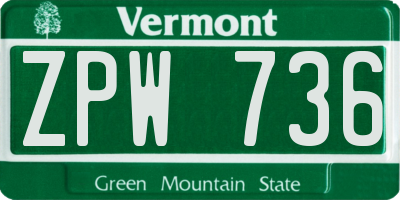 VT license plate ZPW736