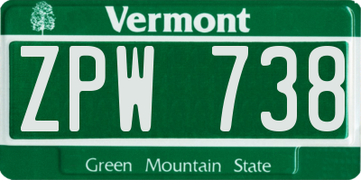 VT license plate ZPW738