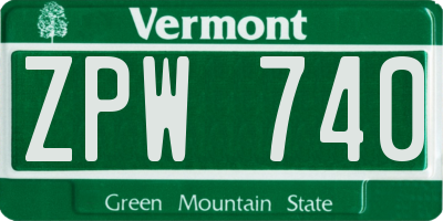 VT license plate ZPW740