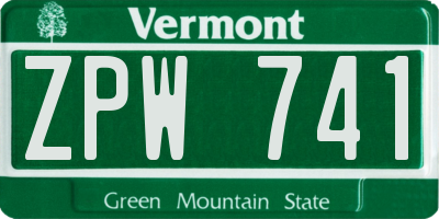 VT license plate ZPW741
