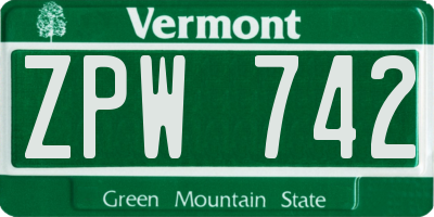 VT license plate ZPW742