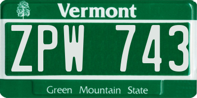 VT license plate ZPW743