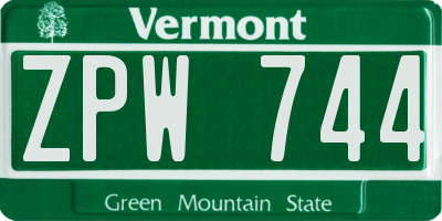 VT license plate ZPW744
