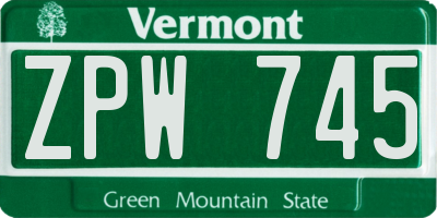VT license plate ZPW745