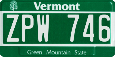 VT license plate ZPW746