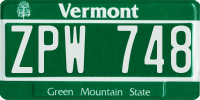 VT license plate ZPW748