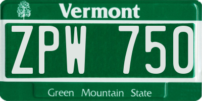 VT license plate ZPW750