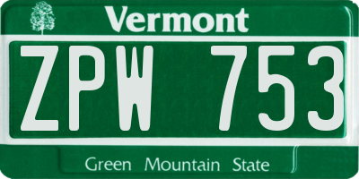 VT license plate ZPW753
