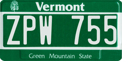 VT license plate ZPW755