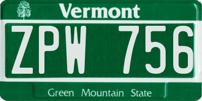 VT license plate ZPW756