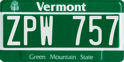 VT license plate ZPW757