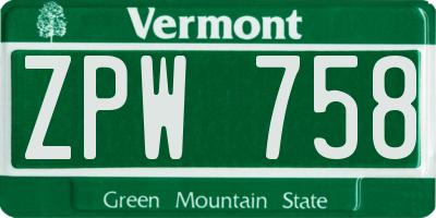 VT license plate ZPW758