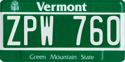 VT license plate ZPW760