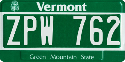 VT license plate ZPW762