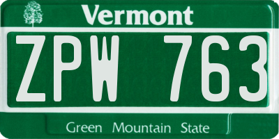 VT license plate ZPW763