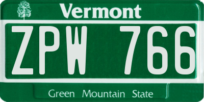 VT license plate ZPW766