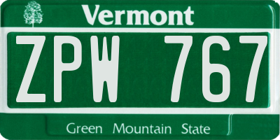 VT license plate ZPW767