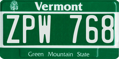 VT license plate ZPW768