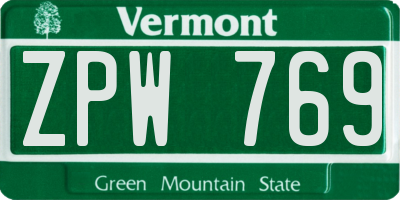 VT license plate ZPW769