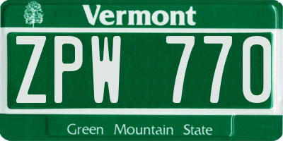 VT license plate ZPW770