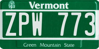 VT license plate ZPW773