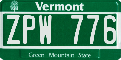 VT license plate ZPW776