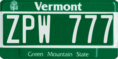 VT license plate ZPW777