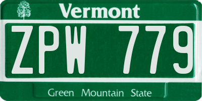 VT license plate ZPW779