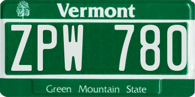 VT license plate ZPW780