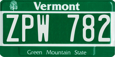 VT license plate ZPW782