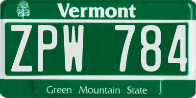 VT license plate ZPW784