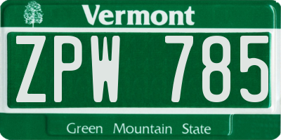 VT license plate ZPW785