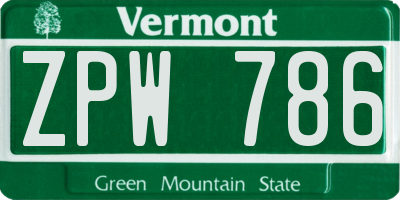 VT license plate ZPW786