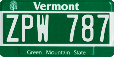 VT license plate ZPW787